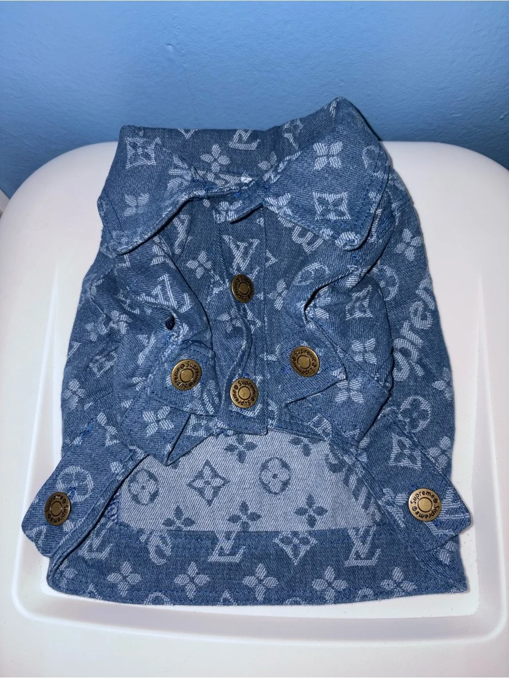 LV Supreme Logo Doggy Denim Jacket With Pup Crocs Design Booties